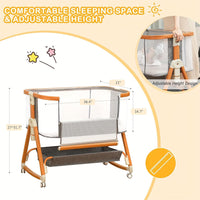 Baby Bassinet, Bassinet Bedside Sleeper Co-Sleeper with Adjustable Height, 4-Sided Mesh Baby Crib with Wheels and Storage Basket for Newborn 0-6 Months (Grey)