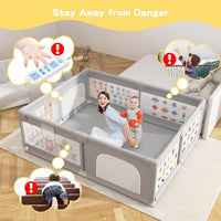 Baby Playpen 200 x 160 cm, Extra-Large Non-Slip Playpen with 50 Ocean Balls(Gray)