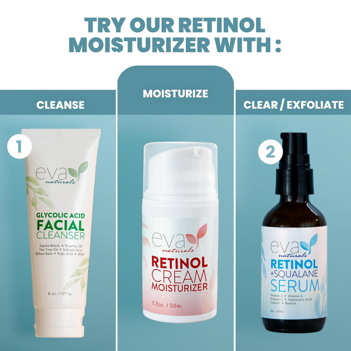 Eva Naturals Anti-Aging Retinol Cream For Face - Anti-Wrinkle Retinol Moisturizer Day & Night Face Cream With Hyaluronic Acid & Vitamin E For Women and Men - Reduce Fine Lines & Dark Spots (1.7 oz)