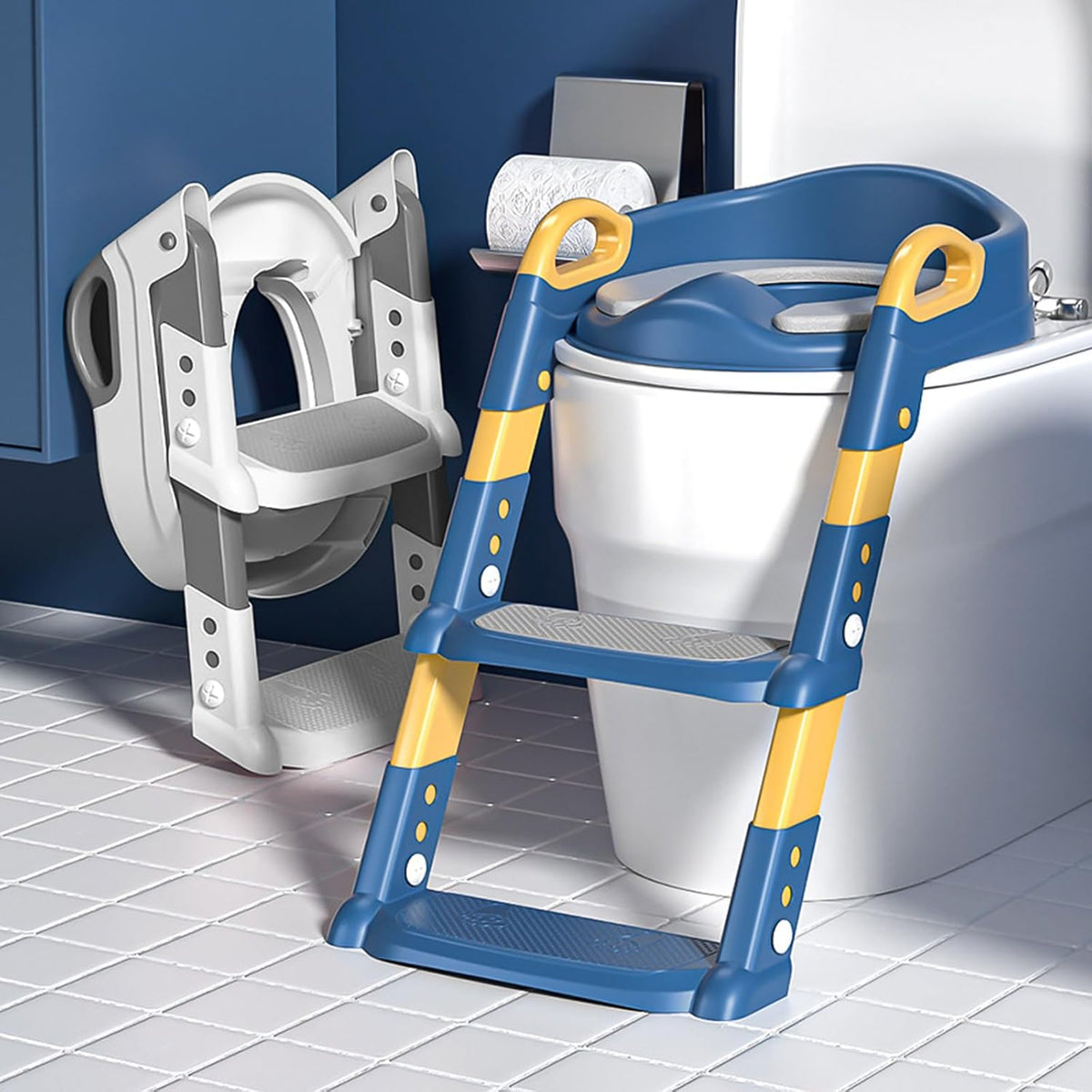 Potty Training Seat with Step Stool Toilet Seat for Kids Boys Girls, Comfortable Safe Potty