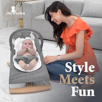 Baby Bouncer with Elegant Wood Accents, Bouncer Seat for Infants, Portable Infant Bouncer with Inner Mattress & Travel Bag