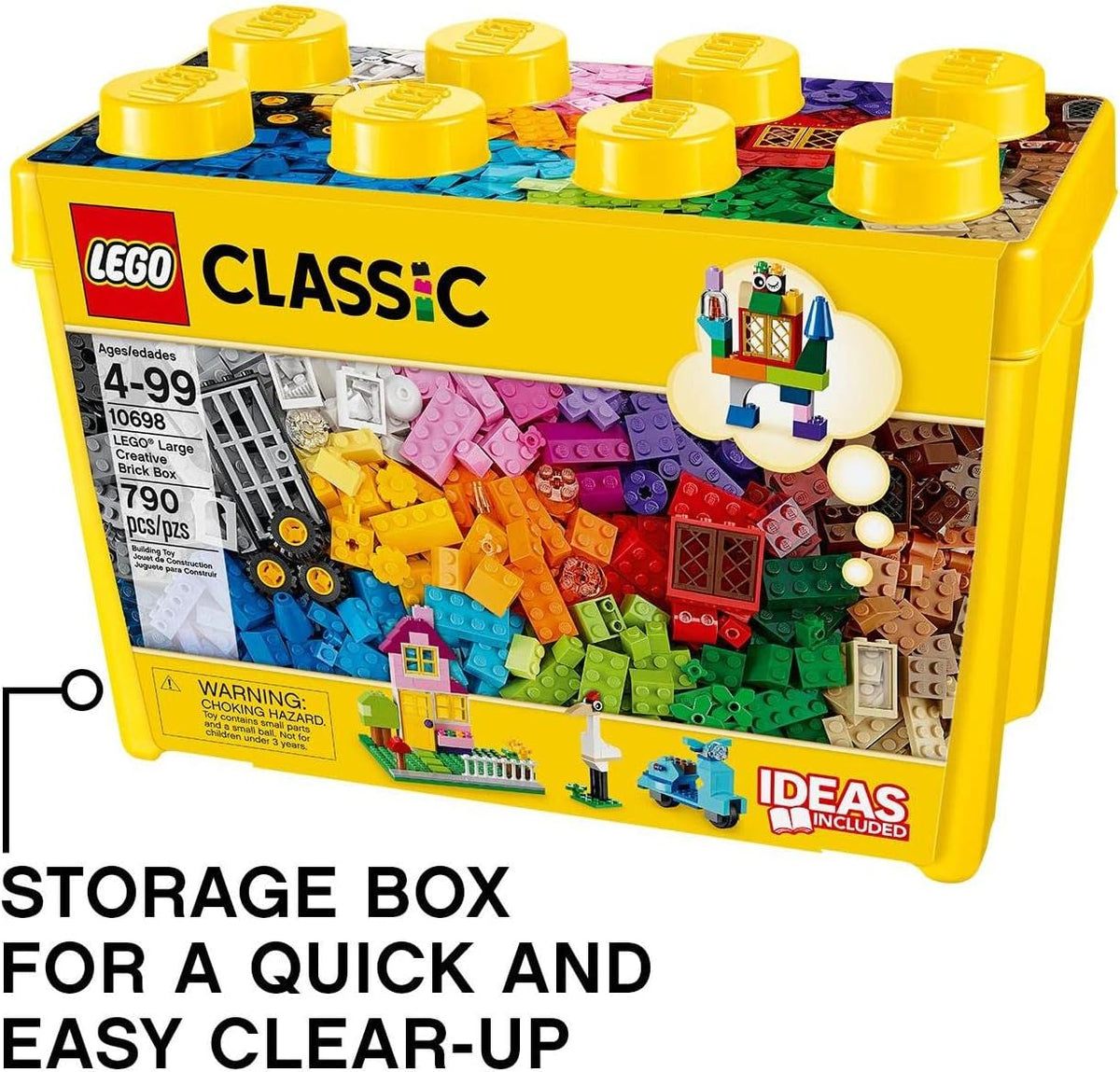 LEGO Classic Large Creative Brick Storage Box Set, Colourful Building Toy for 4+ Year Old Boys and Girls, Construction Kit with Doors, Windows, Car Wheels, and Green Baseplate, Kids Toy 10698