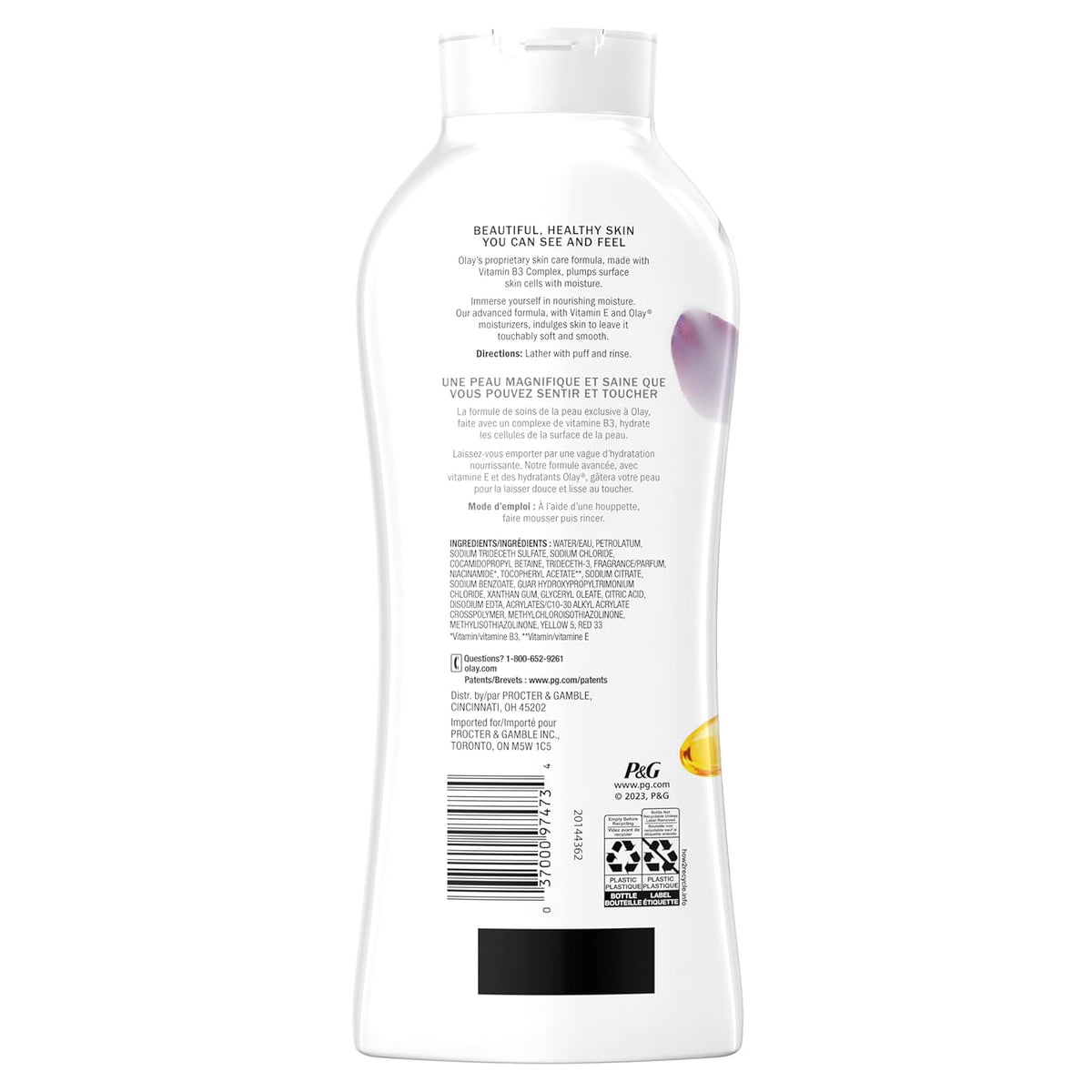 Olay Body Wash Age Defying with Vitamin E & B3 Complex, 24hr Moisturizing Formula, Promotes Visibly Smooth Skin, Ideal for Daily Use, 22 fl oz, (Pack of 2)