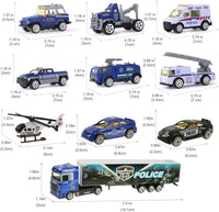 Joyfia 10 in 1 Mini Die-cast Police Truck Toy Set, Mini Patrol Rescue Vehicles in Carrier Truck Playset, Police Car Toys for 3+ Years Old Boys Girls Kids