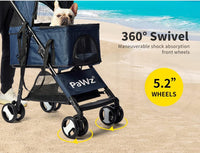 PaWz Large Pet Stroller Dog Cat Carrier Travel Pushchair Foldable Pram 4 Wheels Blue, Travel Pram, Dog Cat Trolley, Detachable Design Baby Pet Travel Stroller, Removable and Washable Padded