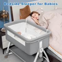 Baby Bassinet with Mattress,3-in-1 Bedside Bassinets with 6 Height Adjustable(Gray)