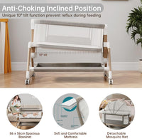 Baby Bassinet Bedside Sleeper with Mattress, 6-Level Height Adjustable Co-Sleeper, Convertible Baby Crib with Breathable Mesh, 360° Wheels & Storage Basket