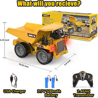 Remote Control Dump Truck Toy,2 Rechargeable Batteries RC Trucks 9 Channel 4WD