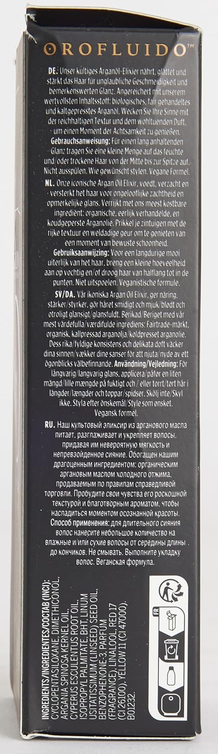REVLON PROFESSIONAL Orofluido Argan Oil Elixir, 100 ml, Nourishing Leave in Hair Care with Argan Oil, Smoothing Hair Oil for Smooth, Shiny Hair, with Anti Frizz, Vegan