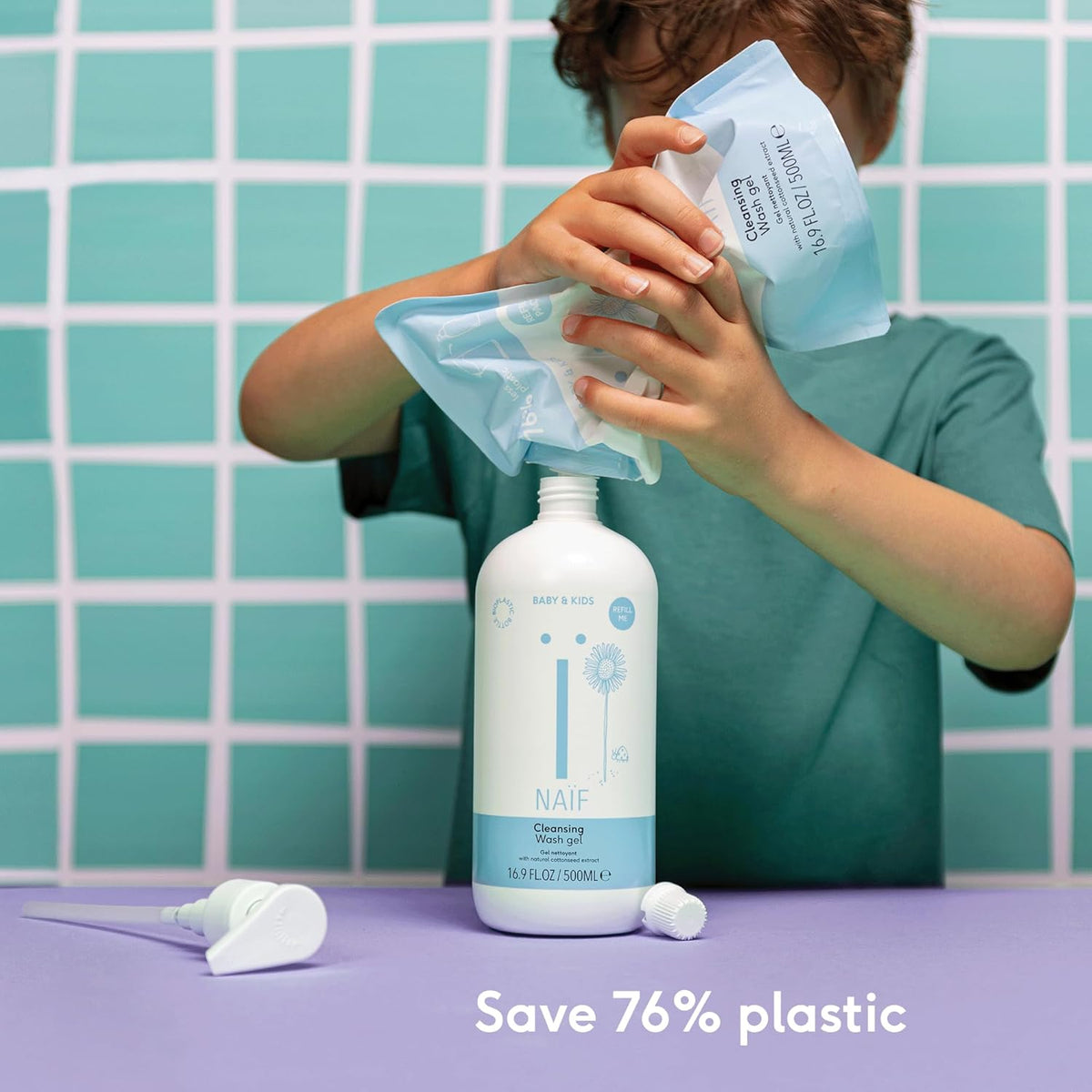 Naïf Cleansing Bath Foam Refill Pack - for Baby and Child - Natural Ingredients - No Microplastics - 500 ml