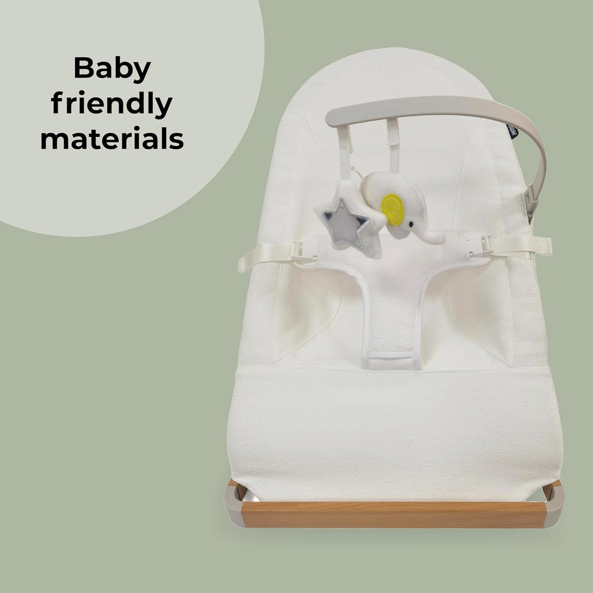 My Babiie Baby Bouncer with Toy Bar – Newborn Ergonomic Bouncer Chair, from Birth to 9 Months (9kg) - Cream