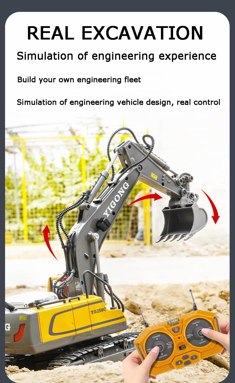 Excavator Toy, Remote Control Excavator Toy, Digmaster Rc Machinery, 2.4Ghz Rc Excavator Toy with Light and Sound, Excavator Toy Set for Adults and Kids, 90 Minutes Long Battery Life (A+B)