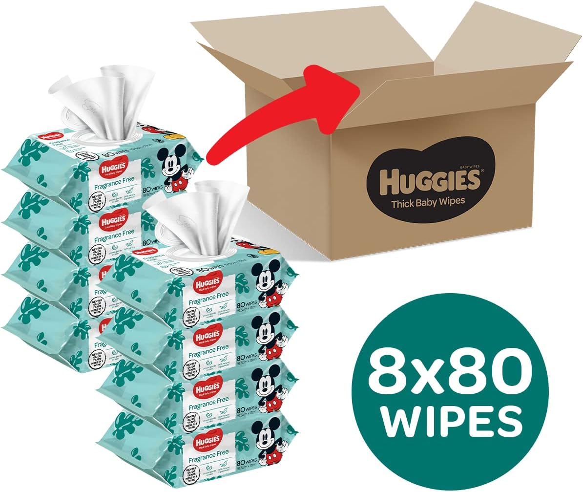 HUGGIES Baby Wipes Fragrance Free 640 Pack (8 x 80 Pack)
