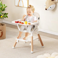 BABY JOY 6-in-1 Convertible Wooden High Chair, Baby High Chair with Double Dishwasher, Beige