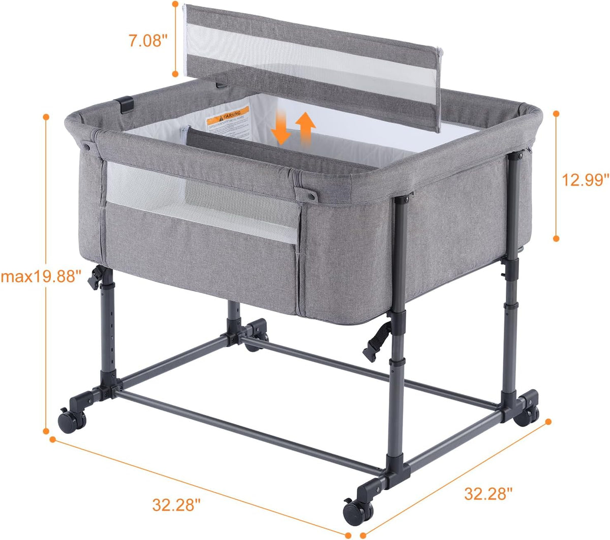 MTWML Twin Bassinet for 2 Babies,Portable Twins Crib with Storage Bag and Replaceable Mattress Cover,Adjustable Height Double Bedside Crib Attaches to Bed with Strap for 0-6 Months Twins Baby Grey