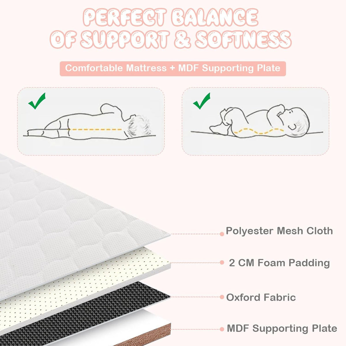 BABY JOY Folding Baby Bassinet Bedside Sleeper, Portable Co-Sleeper Travel Cot for Newborn/Infant w/4 Adjustable Heights