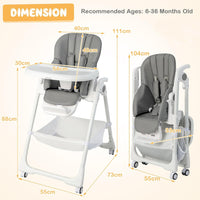 BABY JOY Baby High Chair, Foldable Highchair w/ 7 Heights, 5 Recline Positions(Grey)