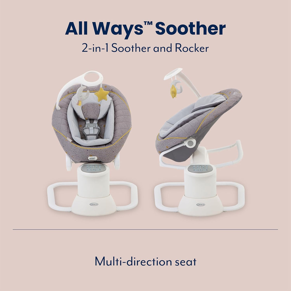 Graco All Ways Soother 2-in-1 Baby Swing and Portable Rocker (Birth to 6 Months Approx, 0-9kg), with Vibration and Adjustable Swing Speed, Stargazer