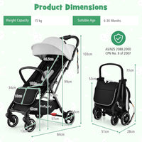 BABY JOY Lightweight Baby Stroller, Compact Travel Stroller for Airplane, Infant Toddler Stroller w/Adjustable Backrest & Canopy, Storage Basket, Self Standing Gravity Fold, Aluminium Frame (Grey)