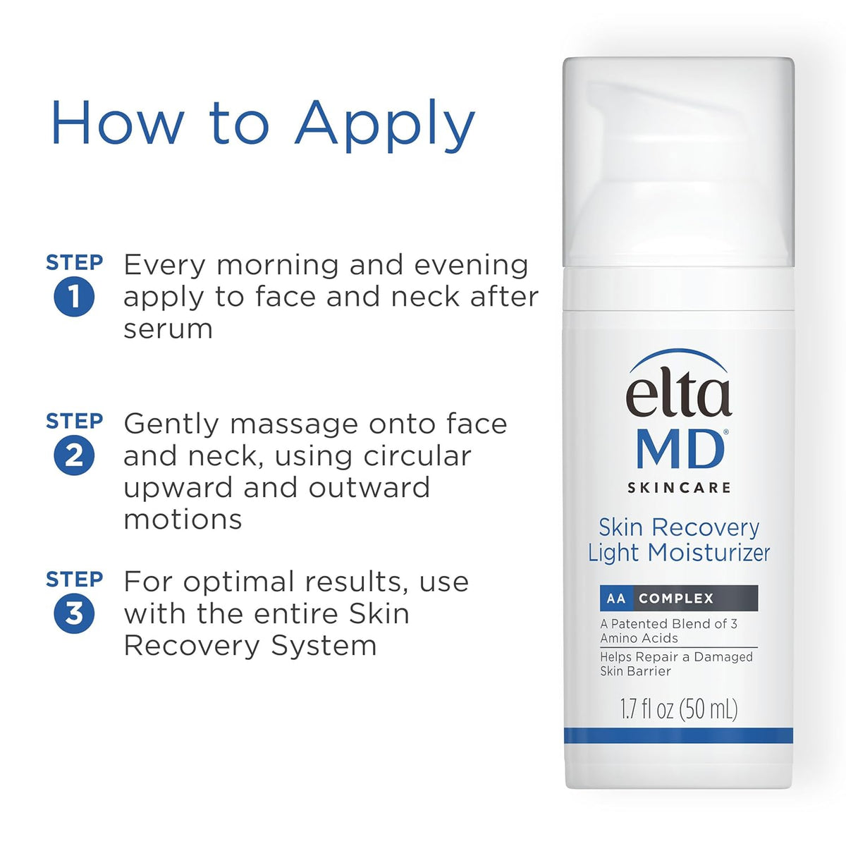EltaMD Skin Recovery Light Face Moisturizer for Dry Skin, Oil Free Moisturizer for Face and Acne Prone Skin Care, 1.7 oz Pump
