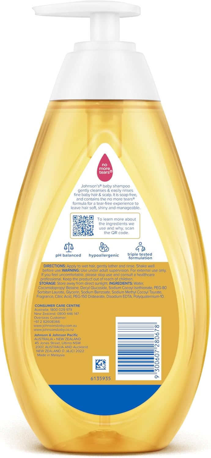 Johnson's Baby Hypoallergenic Gentle Tear-Free Cleansing Baby Shampoo 500mL |helps prevent irritation, redness & stinging |Cleanse baby’s fine hair & delicate scalp