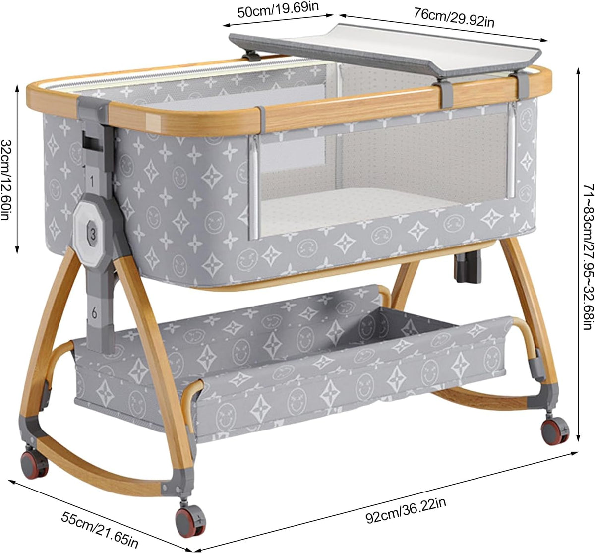 Baby Cradle Bed, Baby Bassinet with Mattress and Mosquito net, Portable 3 in 1 Baby Bed (Doodle)