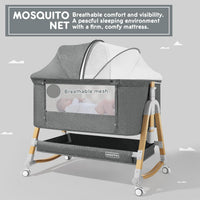 HARPPA Baby Bassinet, Bedside Crib 3 in 1 Bedside Sleeper(Mosquito Net Included), Five-Position Adjustable Bedside Cribs with Mattress for Newborns, Portable Bassinet with Anchor Strap (Grey)