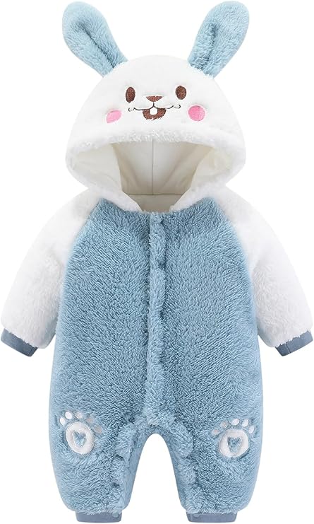 Newborn Infant Winter Fleece Warm Romper Jumpsuit Thicken Hooded Coat Outfit Zip Button Snowsuit