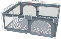 HAOIOPM Baby Playpen for Babies 150 * 180 * 65CM Large Baby Fence,20 Ocean Balls,Gray