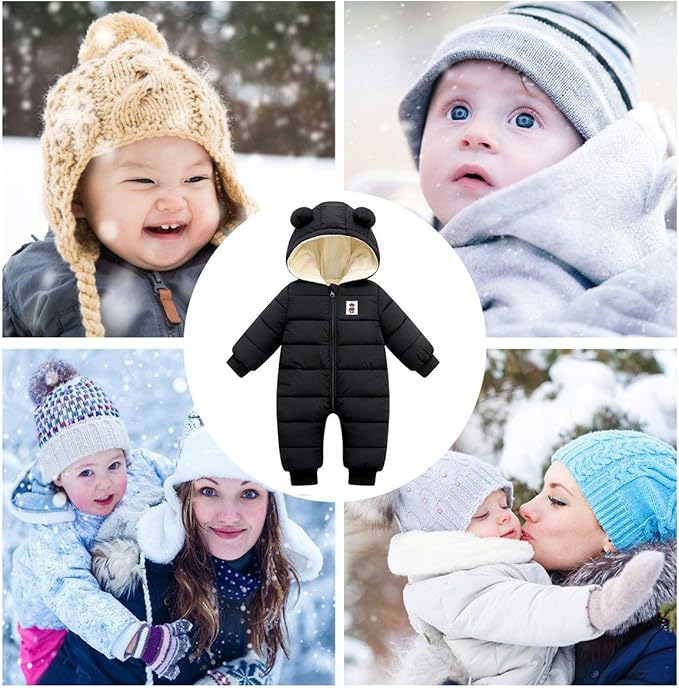 Baby Snowsuit Infant Boys Girls Winter Warm Jumpsuit Thick Hooded Bodysuit One Piece Snow Wear Romper