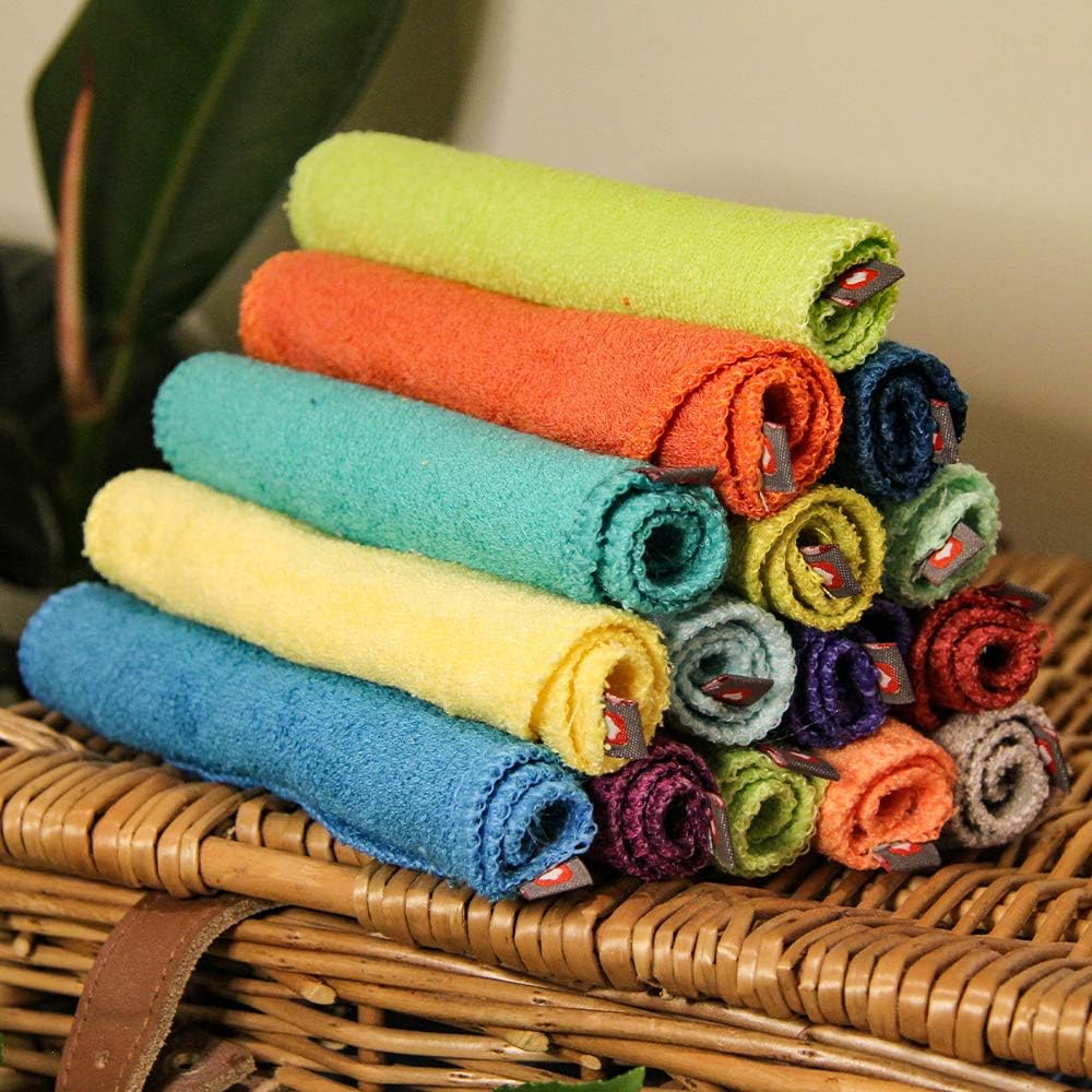 Close Popin Reusable Bamboo Wipes 10 x Washable Baby Wipes 20x15cm Colours Extra Soft Reusable for Baby's Hands Face, Bright