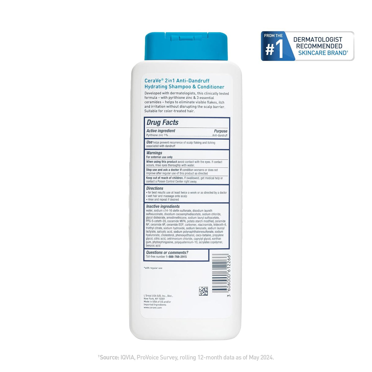 CeraVe 2 In 1 Hydrating Anti Dandruff Shampoo And Conditioner, 1% Pyrithione Zinc Dandruff Treatment