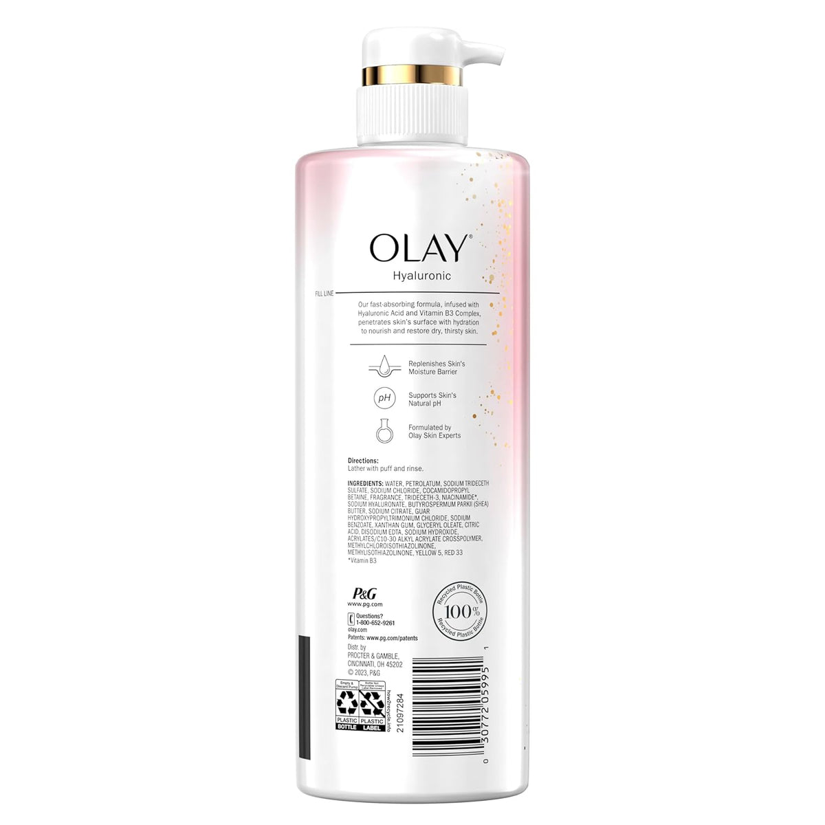 Olay Body Wash Cleansing & Nourishing for Women with Hyaluronic Acid & Vitamin B3 Complex, Long Lasting Hydration, 20 fl oz (Pack of 4)