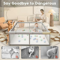 Large Baby Play Pen 200x180cm - Premium Oxford Fabric Playpen with 50 Pit Balls, 6 Pull-up Ring(6M-3Y)