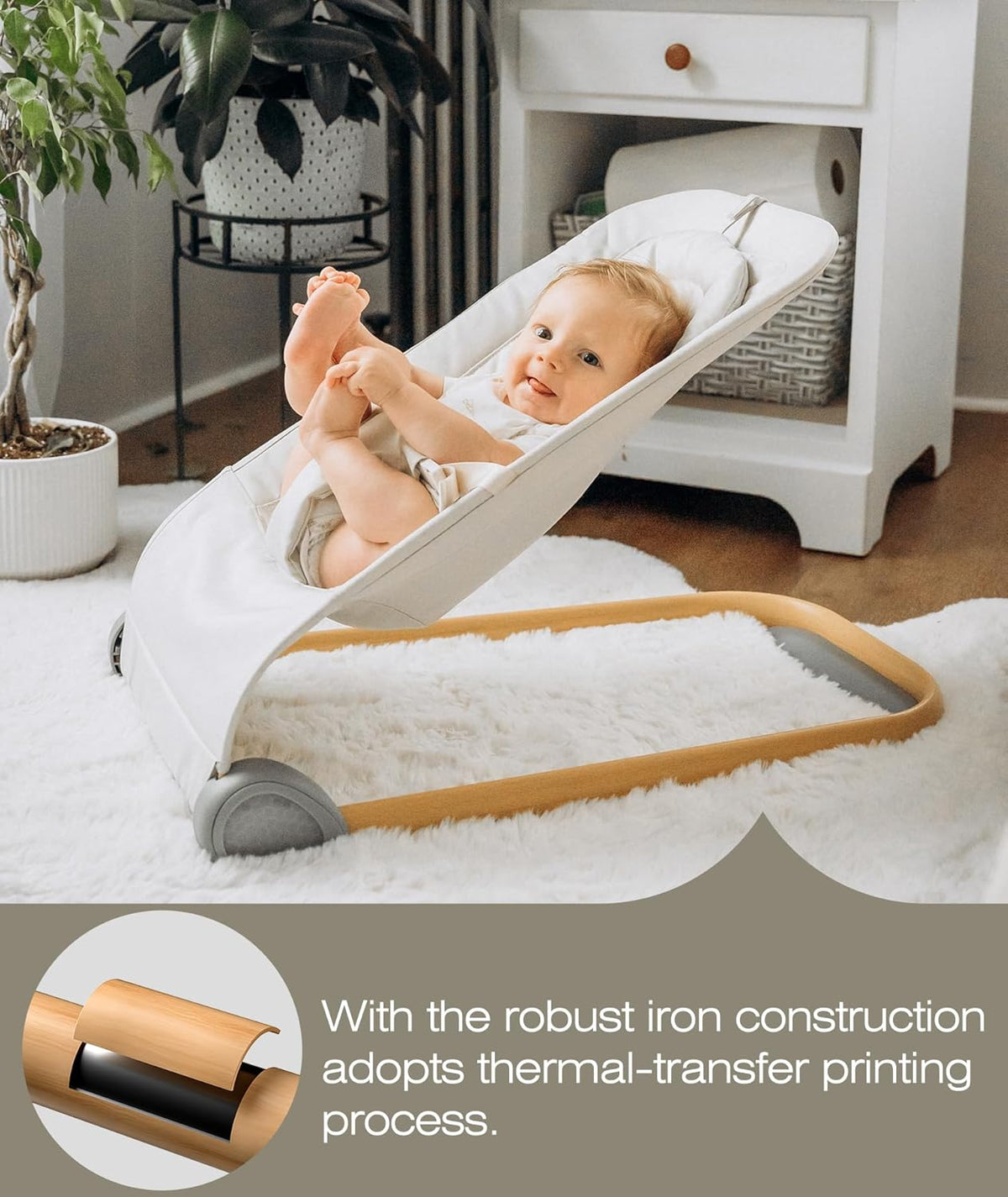 Baby Bouncer, Portable Bouncer Seat for Babies, Portable Bedside Bassinet with Wheels, 7 Height Adjustable Baby Bassinet for Infants, Beige