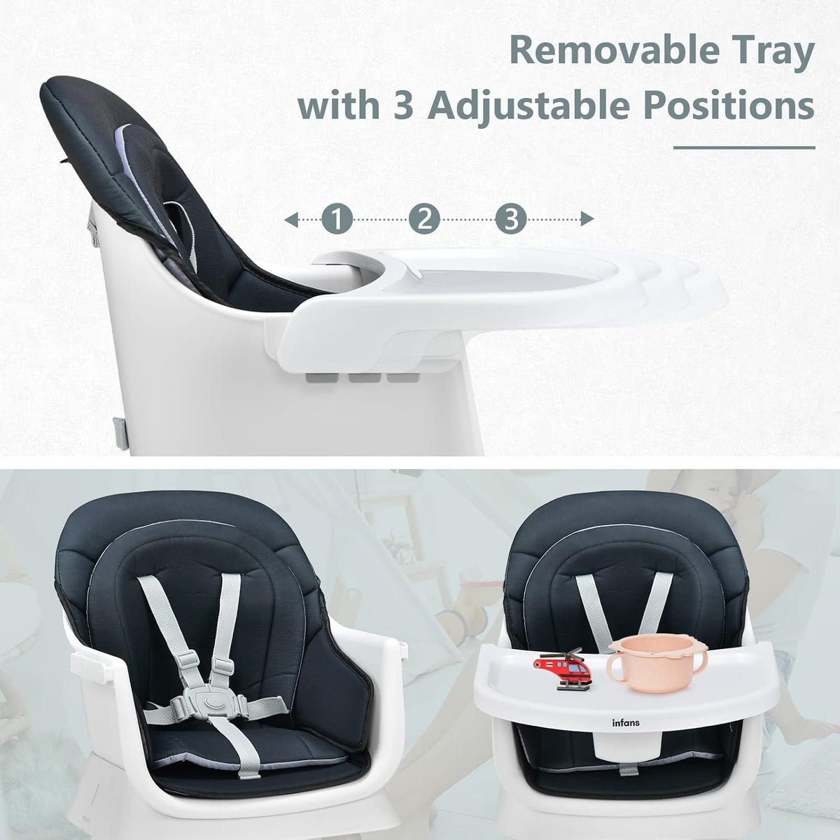 INFANS 8 in 1 Baby High Chair, Convertible Highchair for Babies and Toddlers (Black)