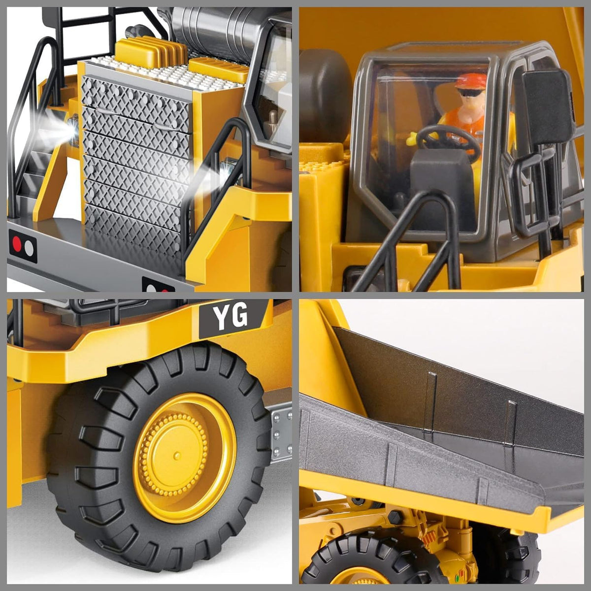 RC Dump Truck Toy for Kids, Remote Control Construction Toys Vehicle with Metal Bed and Light/Music, Birthday Gifts Ideas for Boys Gilrs