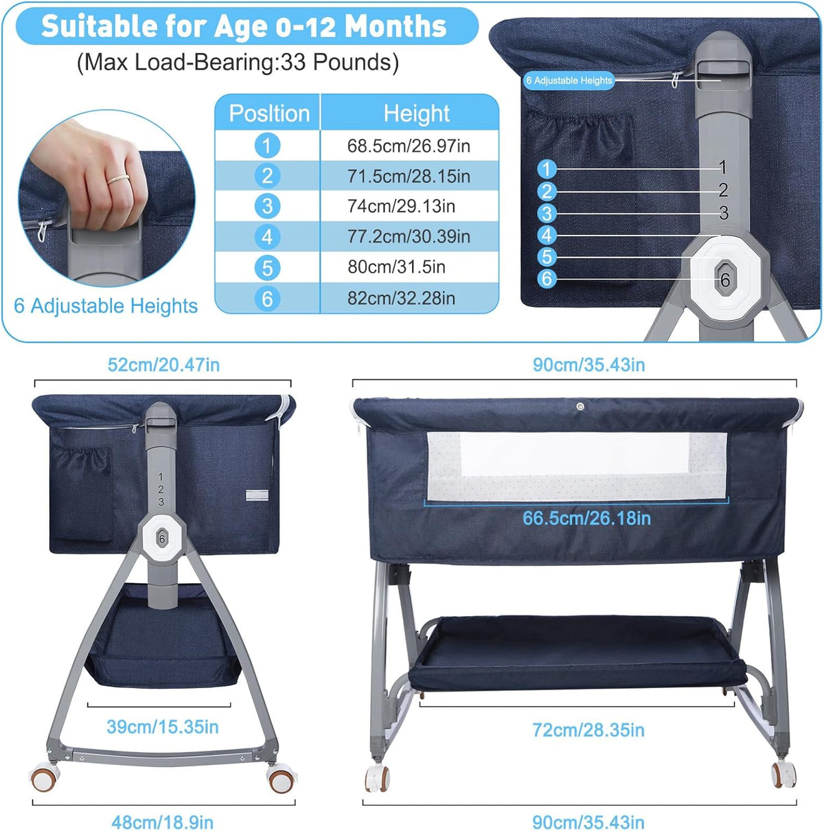 3 in 1 Baby Bassinet, Bassinet Bedside Sleeper for Baby(Blue)