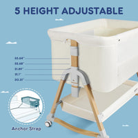 Cuddly Bassinet, 3 in 1 Baby Bassinet with Wheels, 5 Height Adjustable, Includes Mosquito Net, Mattress, Anchor Strap (White)