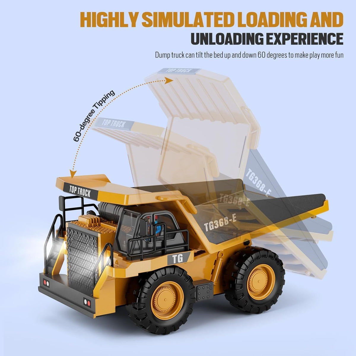 Remote Control Dump Truck Toys 9 Channel RC Toys with Metal Bed and Lights