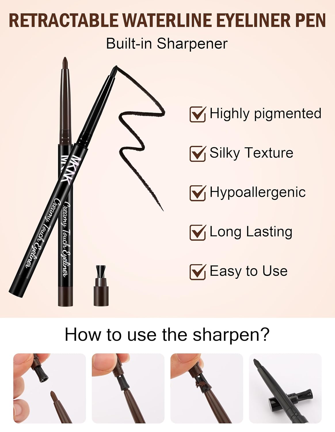 2PCS Mascara for Older Women 60 Plus and Eye Liner Pencils Makeup Set, Dark