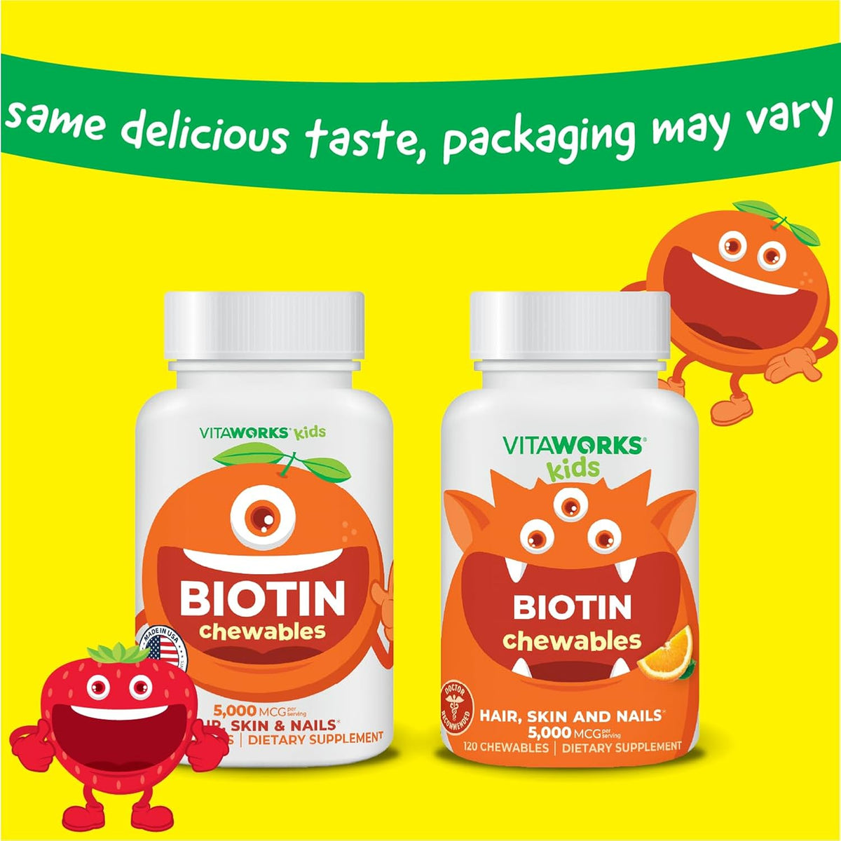 Kids Biotin 5000mcg Chewable Tablets | Tasty Biotin Supplement | Vegan, Non GMO | Hair Growth, Skin and Nail Heath | Hair Vitamins for Kids | 120 Chewables