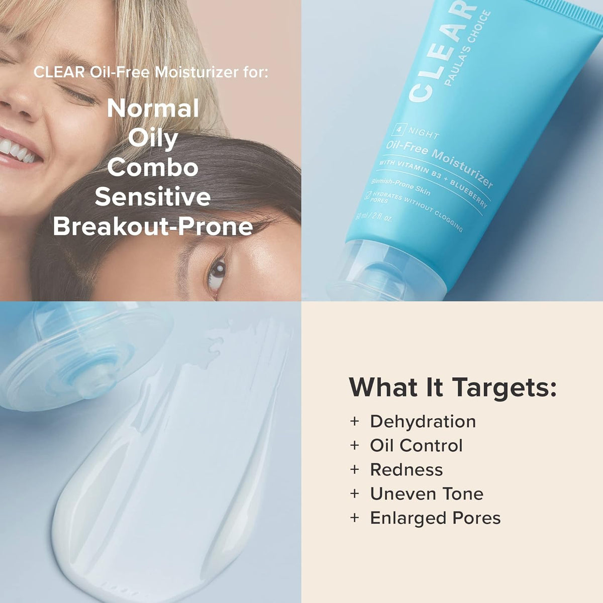 Paula's Choice CLEAR Oil-Free Moisturizer, Lightweight Face Moisturiser for Blemish-Prone Skin, Pore-Minimising Niacinamide, Soothing Antioxidants, Ceramides to Calm Redness