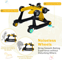 BABY JOY 4-in-1 Baby Walker, Foldable Activity Car Baby Walker w/3 Adjustable Height(Yellow)