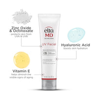 EltaMD UV Facial SPF 30+ Sunscreen Moisturizer Face Lotion, Broad Spectrum Moisturizing Sunscreen with Hyaluronic Acid, Non-Greasy, Mineral-Based Face Sunscreen with Zinc Oxide, 3.0 oz Tube