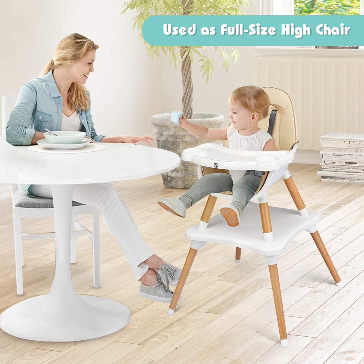 BABY JOY 5 in 1 High Chair, Convertible High Chairs for Babies and Toddlers (Khaki)