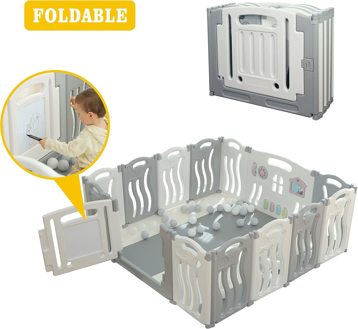 Foldable Baby playpen Baby Folding Play Pen Kids Activity Centre Safety Play Yard(Ocean Theme)