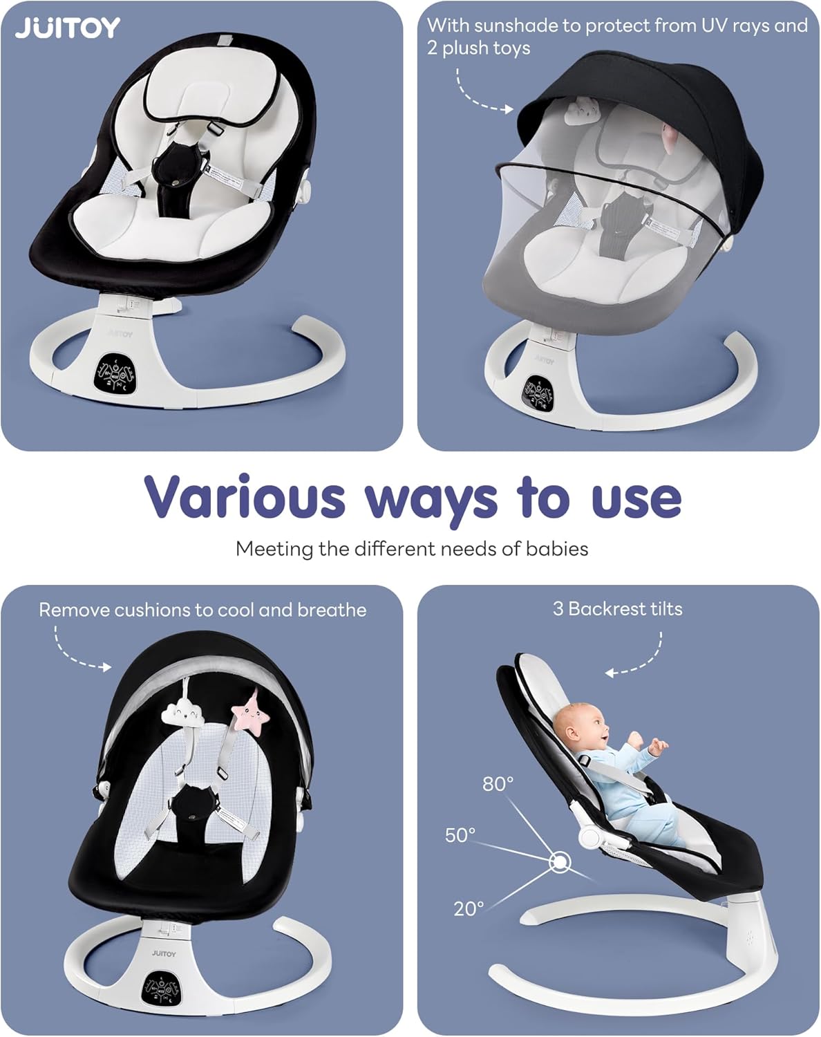 Electric Baby Swings for Infants to Toddler Baby Swing with 5-Speed 3-Seat Positions 5-Point Carabiner,with Bluetooth Music 10-Preset Melodies Removable Cushion