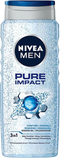 NIVEA MEN Pure Impact Shower Gel 500ml | Men's Refreshing Body Wash | With Purifying Scrub Particles | For Body, Face & Hair | Gentle Formula | Long-Lasting Clean Feeling