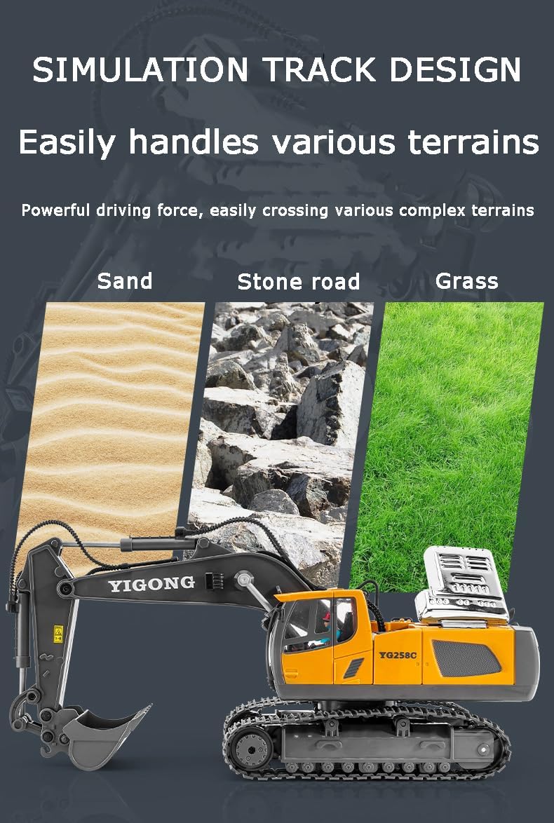 Excavator Toy, Remote Control Excavator Toy, Digmaster Rc Machinery, 2.4Ghz Rc Excavator Toy with Light and Sound, Excavator Toy Set for Adults and Kids, 90 Minutes Long Battery Life (A+B)